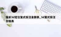 福彩3d定位复式投注金额表_3d复式投注价格表