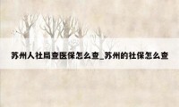 苏州人社局查医保怎么查_苏州的社保怎么查