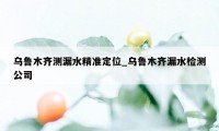 乌鲁木齐测漏水精准定位_乌鲁木齐漏水检测公司