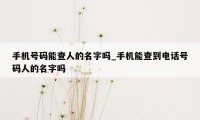 手机号码能查人的名字吗_手机能查到电话号码人的名字吗