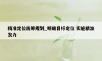 精准定位统筹规划_明确目标定位 实施精准发力