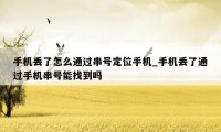 手机丢了怎么通过串号定位手机_手机丢了通过手机串号能找到吗