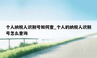 个人纳税人识别号如何查_个人的纳税人识别号怎么查询