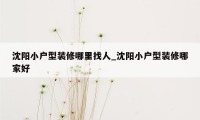 沈阳小户型装修哪里找人_沈阳小户型装修哪家好