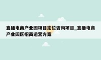 直播电商产业园项目定位咨询项目_直播电商产业园区招商运营方案