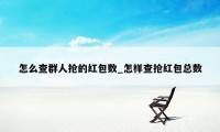 怎么查群人抢的红包数_怎样查抢红包总数