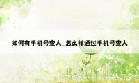 如何有手机号查人_怎么样通过手机号查人