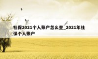 社保2021个人账户怎么查_2021年社保个人账户