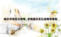 细分市场定位策略_市场细分定位战略有哪些