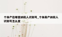 个体户在哪查纳税人识别号_个体商户纳税人识别号怎么查