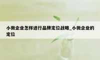 小微企业怎样进行品牌定位战略_小微企业的定位